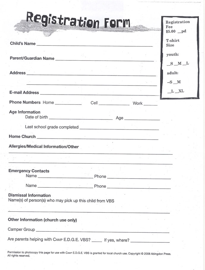 lowman umc vacation bible school 2009 registration form vacation bible school registration form